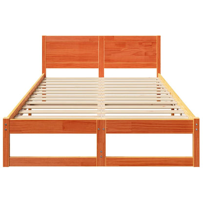 vidaXL Bed Frame with Headboard Wax Brown 135 x 190 cm Solid Pine Wood