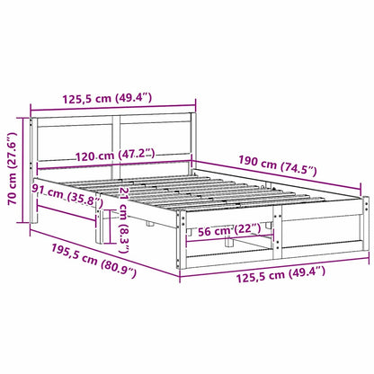 vidaXL Bed Frame with Headboard Natural 120 x 190 cm Solid Pine Wood