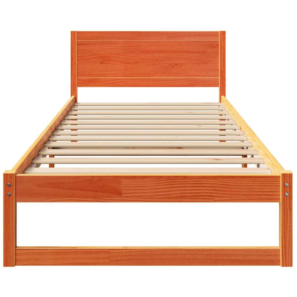 vidaXL Bed Frame with Headboard Wax Brown 100 x 200 cm Solid Pine Wood