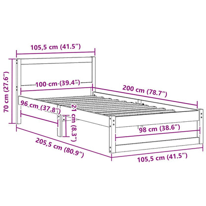 vidaXL Bed Frame with Headboard Wax Brown 100 x 200 cm Solid Pine Wood