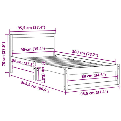 vidaXL Bed Frame with Headboard Natural 90 x 200 cm Solid Pine Wood
