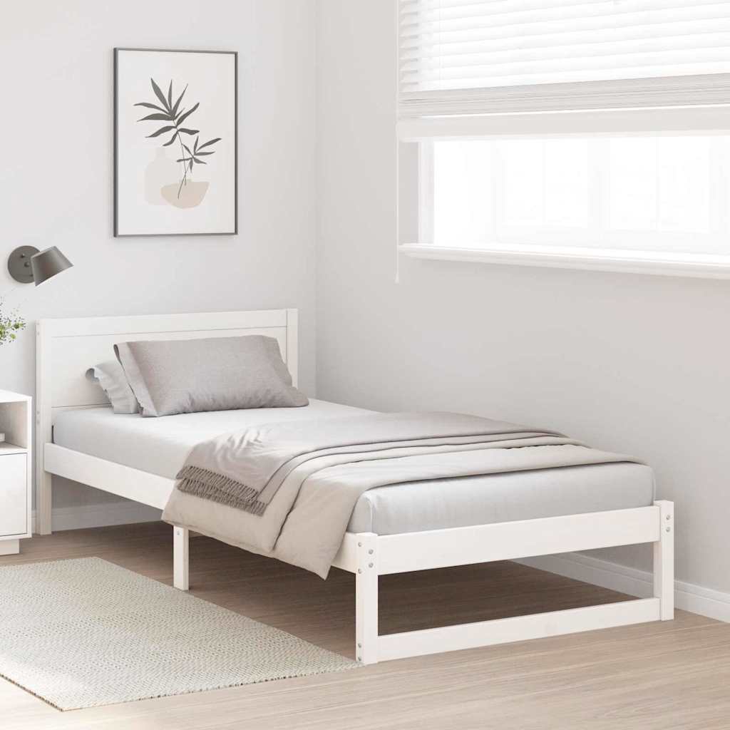 vidaXL Bed Frame with Headboard White 90 x 200 cm Solid Pine Wood