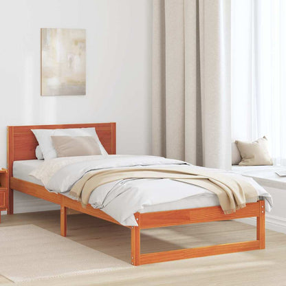 vidaXL Bed Frame with Headboard Wax Brown 90 x 200 cm Solid Pine Wood