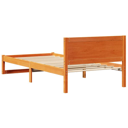 vidaXL Bed Frame with Headboard Wax Brown 90 x 200 cm Solid Pine Wood