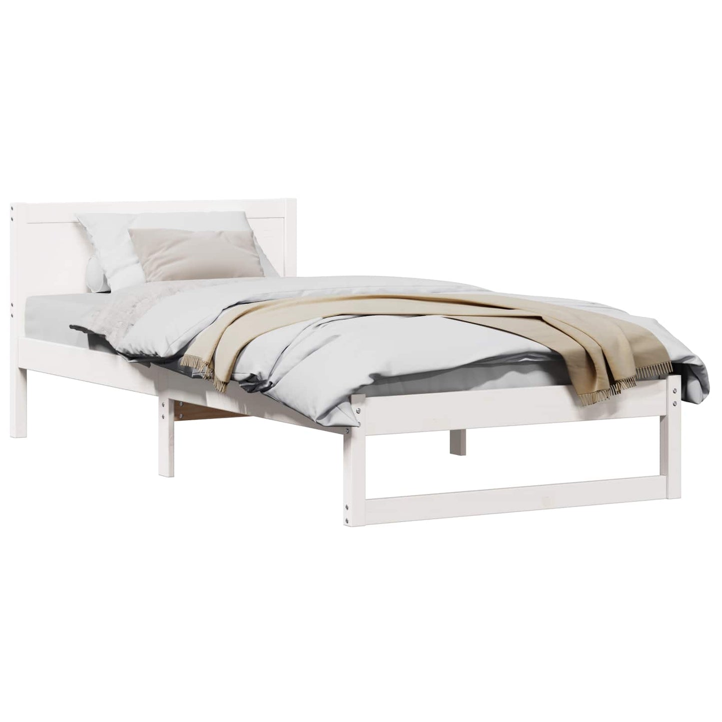 vidaXL Bed Frame with Headboard White 90 x 190 cm Solid Pine Wood