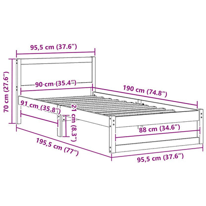 vidaXL Bed Frame with Headboard White 90 x 190 cm Solid Pine Wood