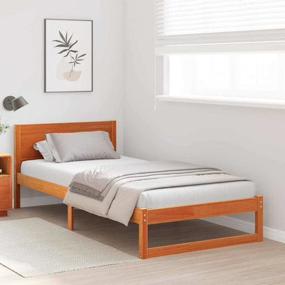 vidaXL Bed Frame with Headboard Wax Brown 90 x 190 cm Solid Pine Wood