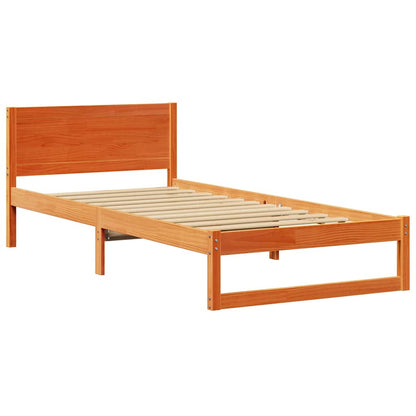 vidaXL Bed Frame with Headboard Wax Brown 90 x 190 cm Solid Pine Wood