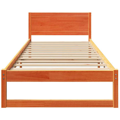 vidaXL Bed Frame with Headboard Wax Brown 90 x 190 cm Solid Pine Wood