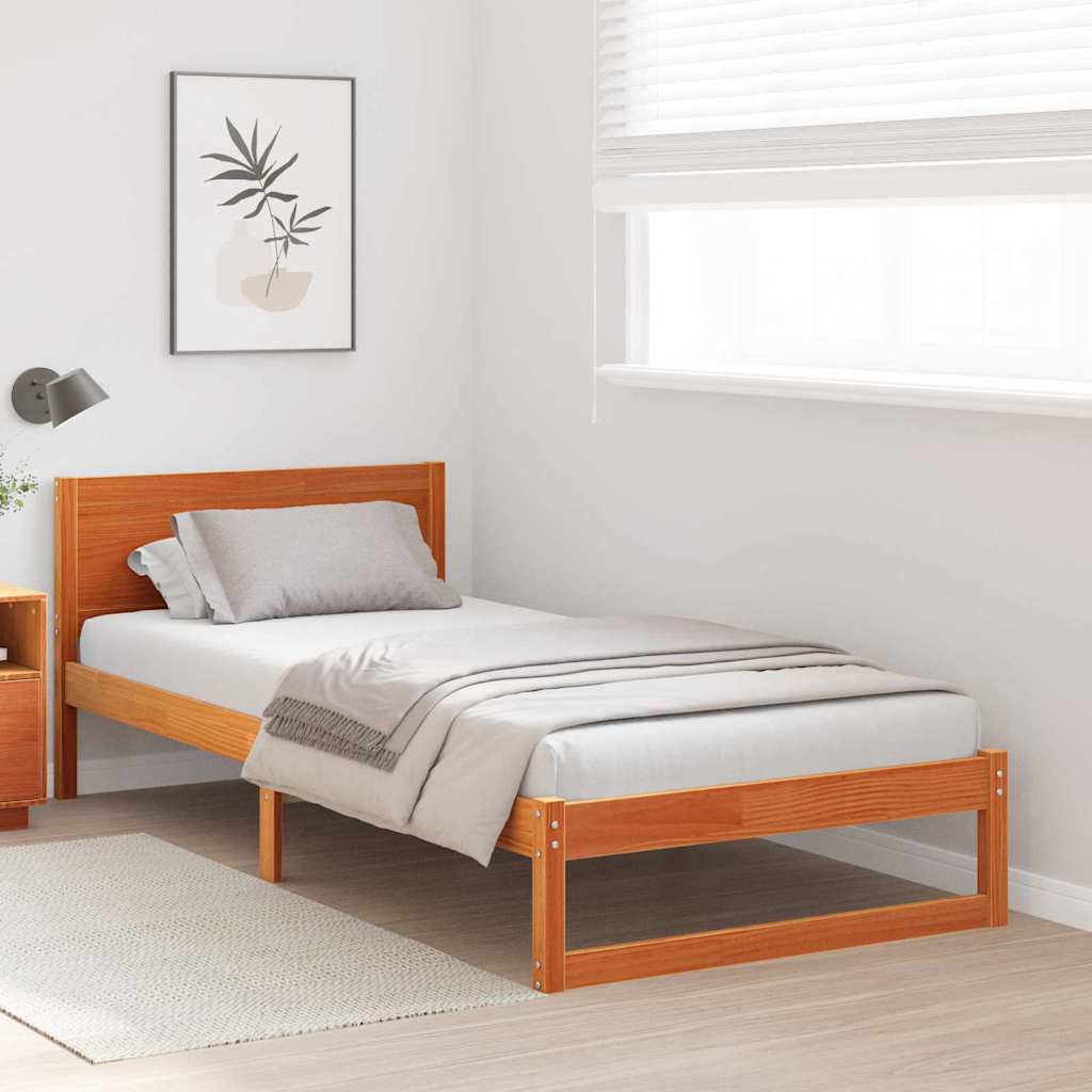 vidaXL Bed Frame with Headboard Wax Brown 75 x 190 cm Solid Pine Wood
