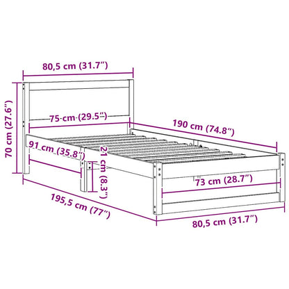 vidaXL Bed Frame with Headboard Wax Brown 75 x 190 cm Solid Pine Wood