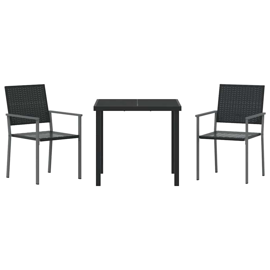 vidaXL Garden Dining Set 3 pcs Black PE Rattan