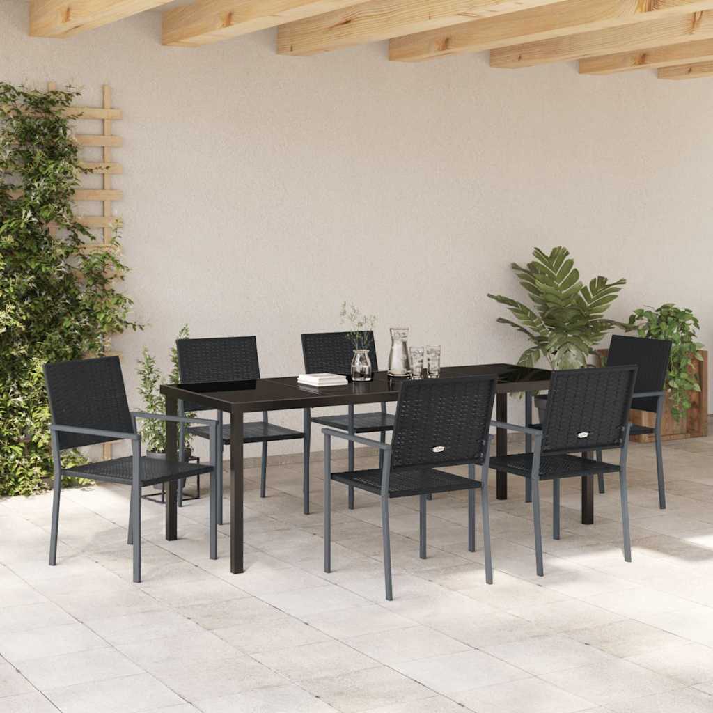 vidaXL Garden Dining Set 7 pcs Black PE Rattan