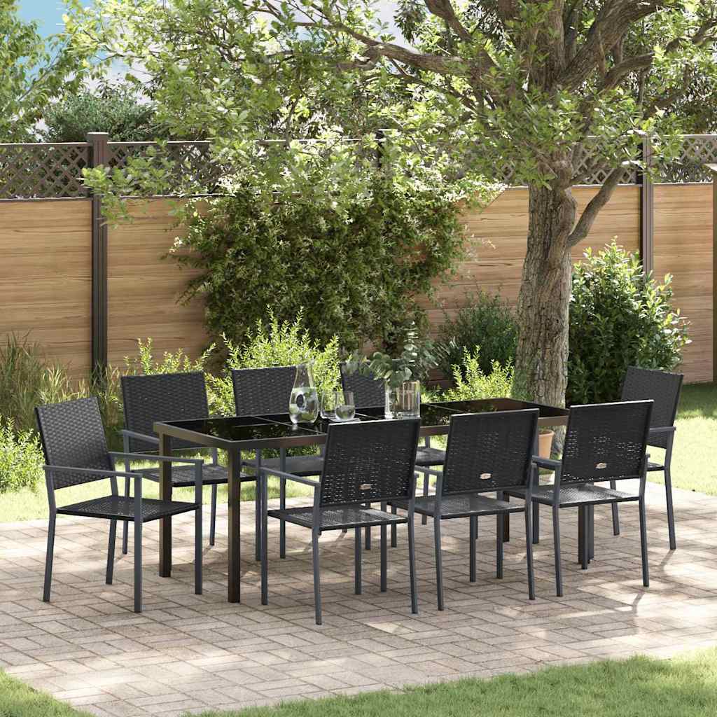 vidaXL Garden Dining Set 9 pcs Black PE Rattan