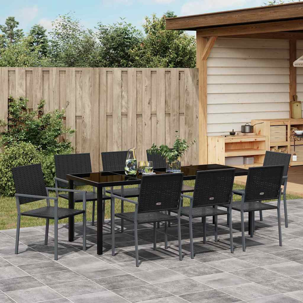vidaXL Garden Dining Set 9 pcs Black PE Rattan