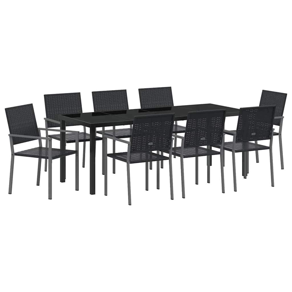 vidaXL Garden Dining Set 9 pcs Black PE Rattan