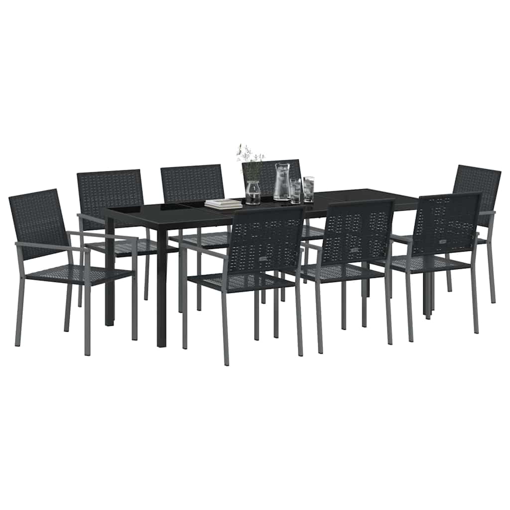 vidaXL Garden Dining Set 9 pcs Black PE Rattan