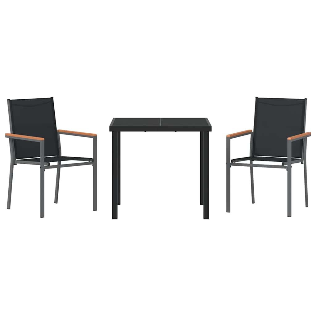 vidaXL Garden Dining Set 3 pcs Black Powder-coated Steel