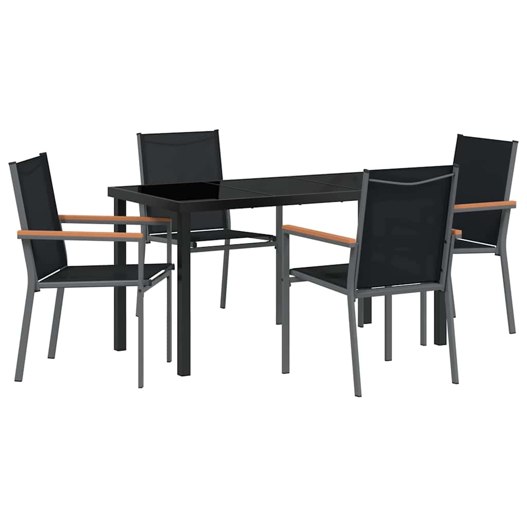 vidaXL Garden Dining Set 5 pcs Black Powder-coated Steel