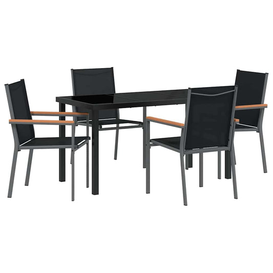 vidaXL Garden Dining Set 5 pcs Black Powder-coated Steel