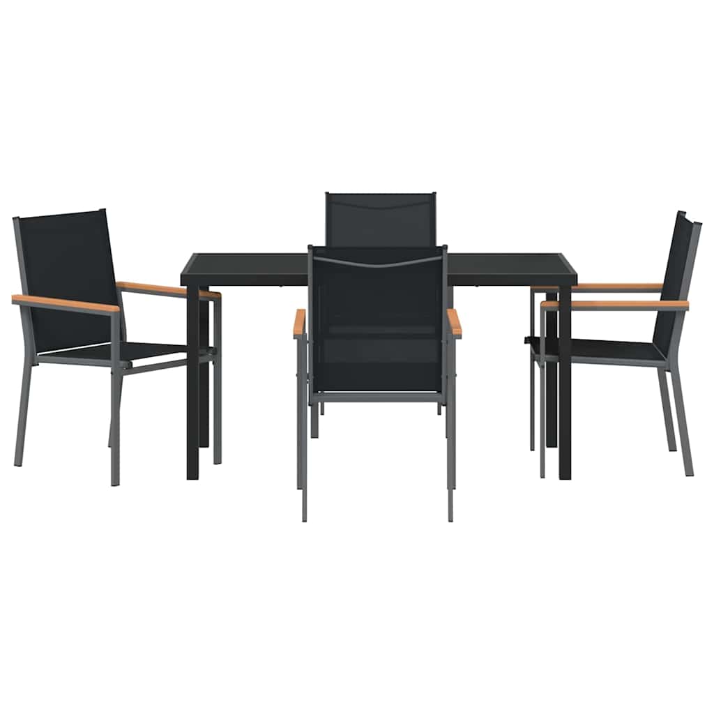 vidaXL Garden Dining Set 5 pcs Black Powder-coated Steel