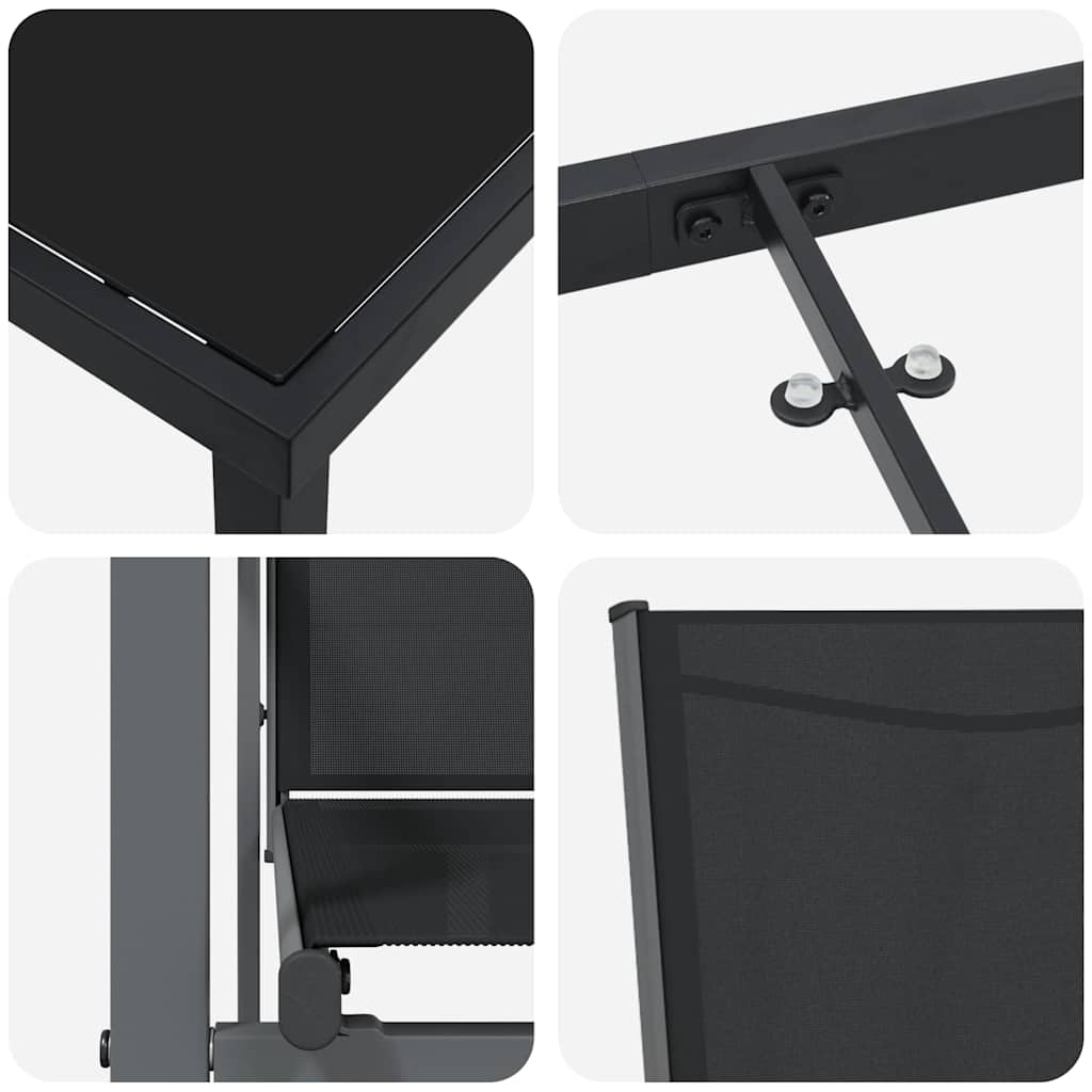 vidaXL Garden Dining Set 7 pcs Black Powder-coated Steel
