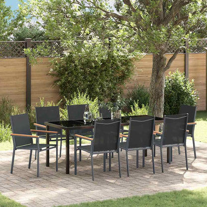 vidaXL Garden Dining Set 9 pcs Black Powder-coated Steel