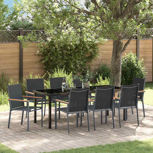 vidaXL Garden Dining Set 9 pcs Black Powder-coated Steel