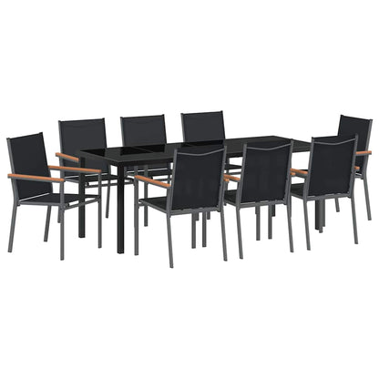 vidaXL Garden Dining Set 9 pcs Black Powder-coated Steel