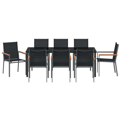 vidaXL Garden Dining Set 9 pcs Black Powder-coated Steel