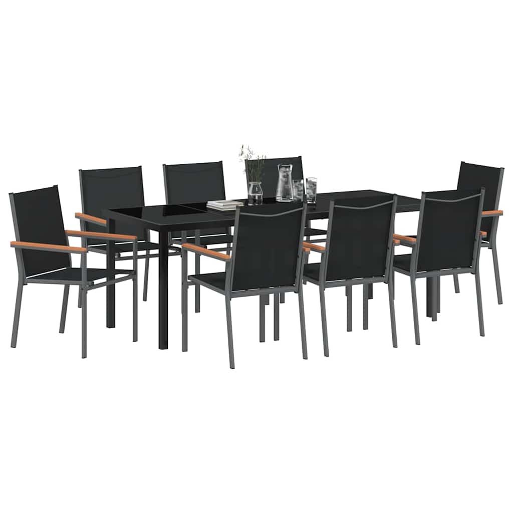 vidaXL Garden Dining Set 9 pcs Black Powder-coated Steel