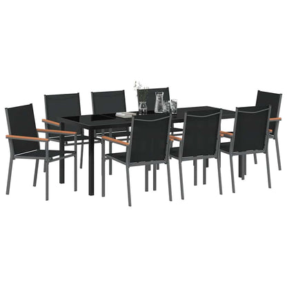 vidaXL Garden Dining Set 9 pcs Black Powder-coated Steel