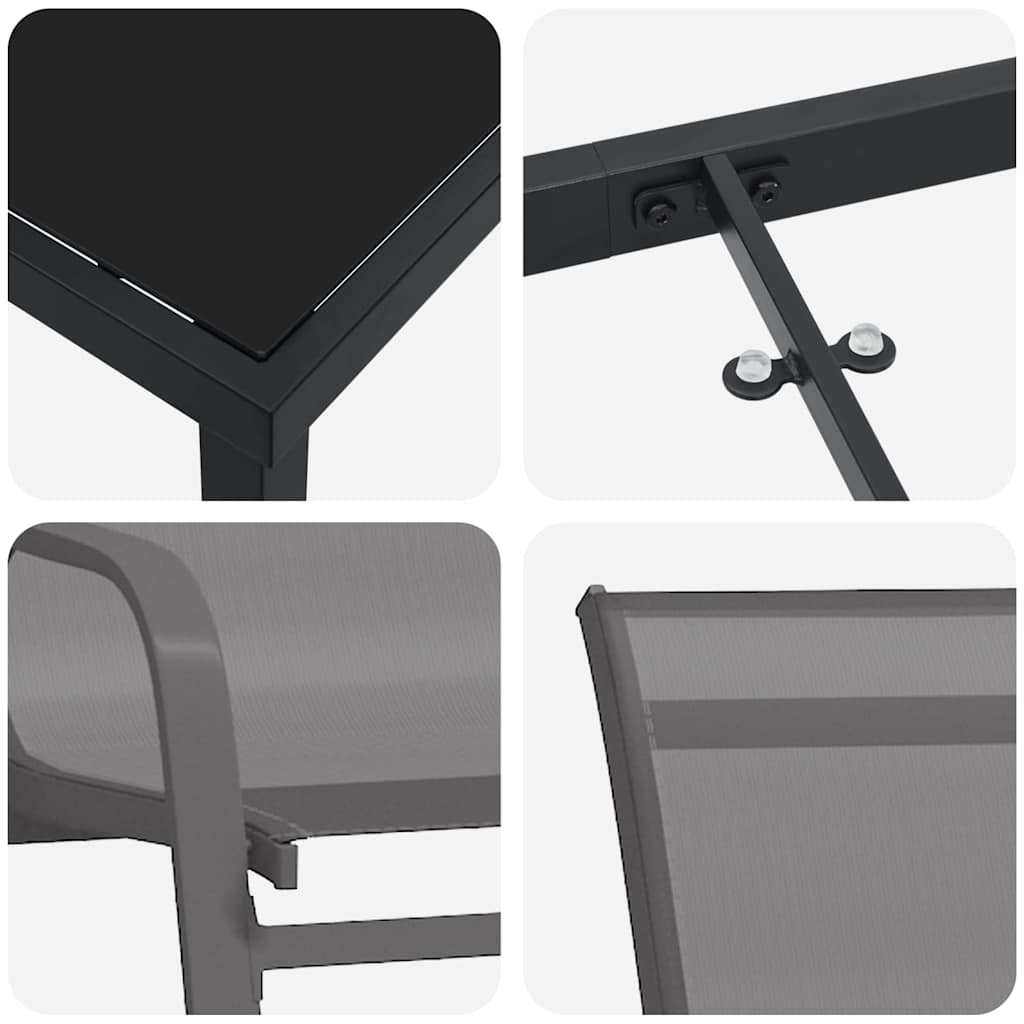 vidaXL Garden Dining Set 3 pcs Grey and Black Powder-coated Steel