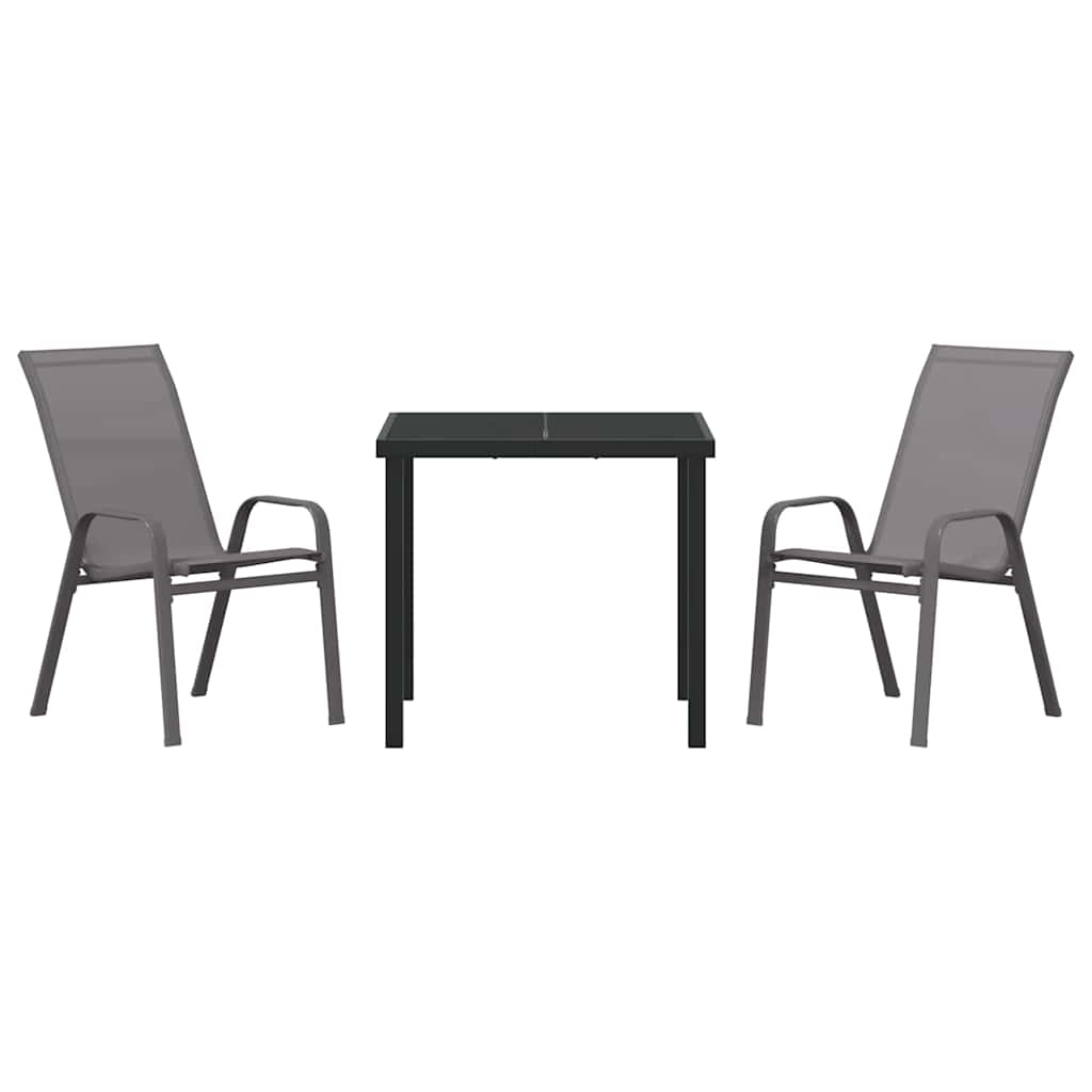vidaXL Garden Dining Set 3 pcs Grey and Black Powder-coated Steel