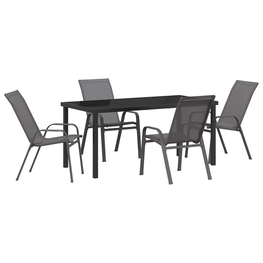 vidaXL Garden Dining Set 5 pcs Grey and Black Powder-coated Steel