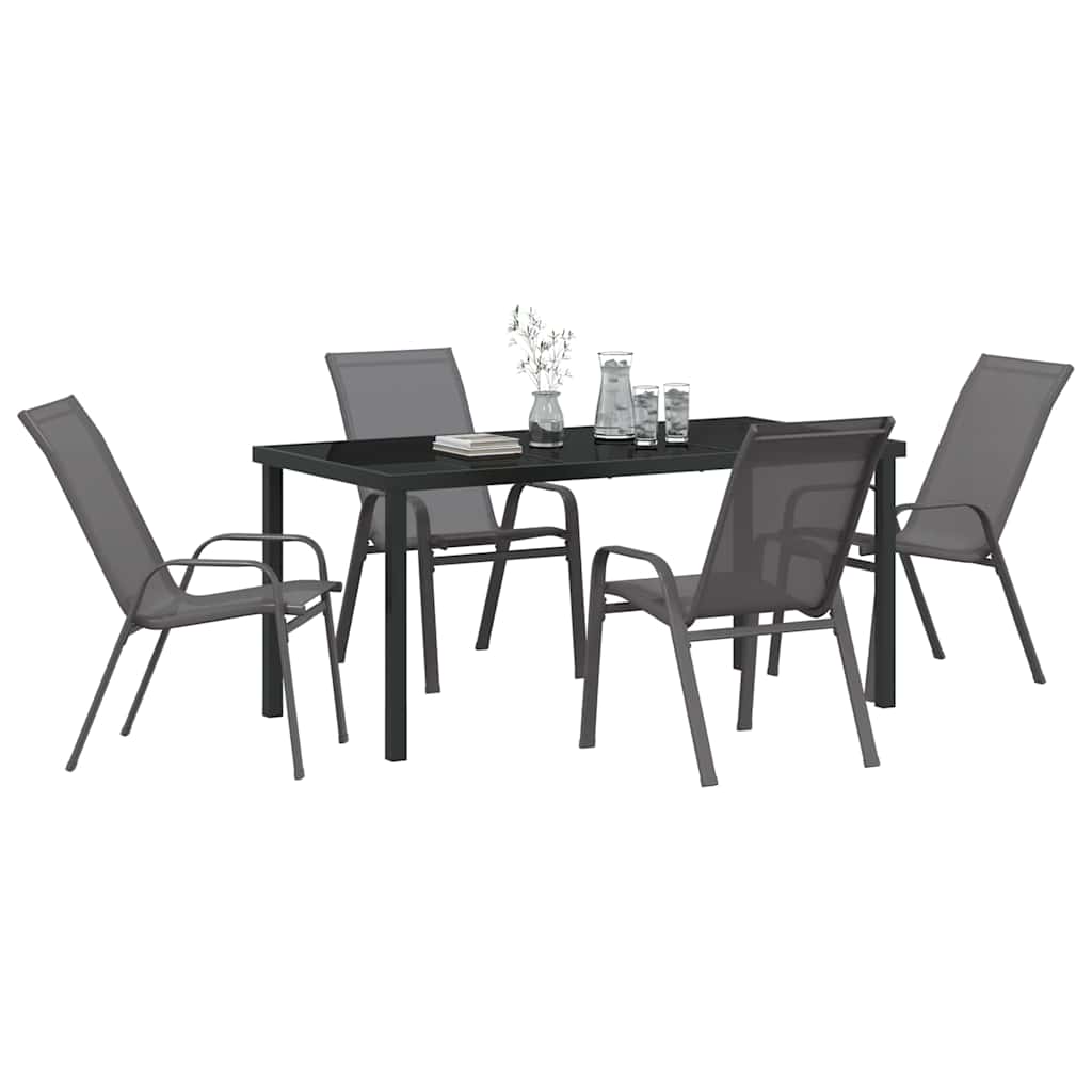 vidaXL Garden Dining Set 5 pcs Grey and Black Powder-coated Steel