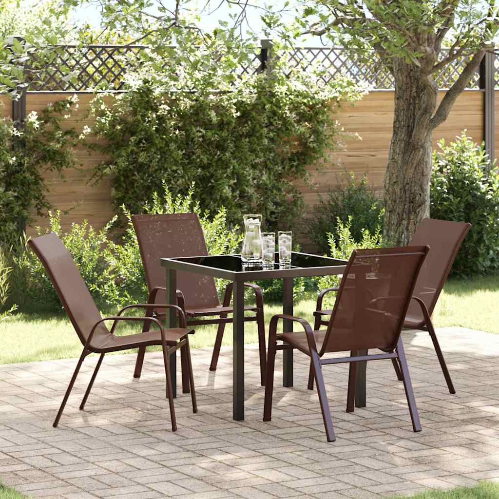 vidaXL Garden Dining Set 5 pcs Brown and Black Powder-coated Steel