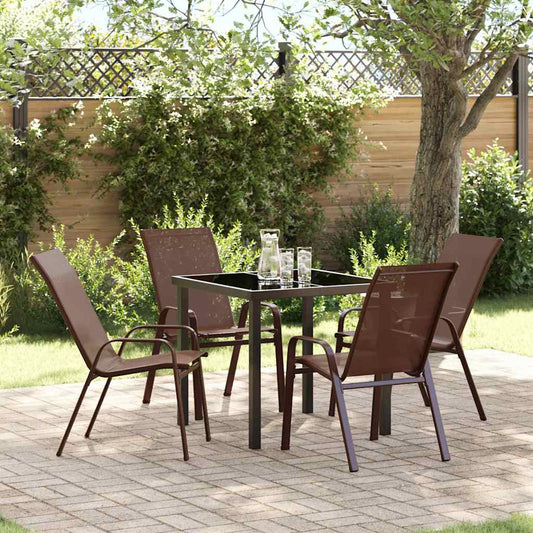 vidaXL Garden Dining Set 5 pcs Brown and Black Powder-coated Steel