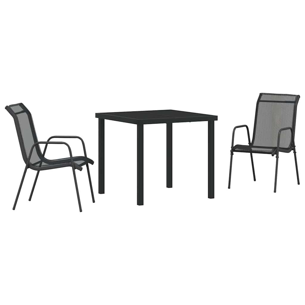 vidaXL Garden Dining Set 3 pcs Black Powder-Coated Steel
