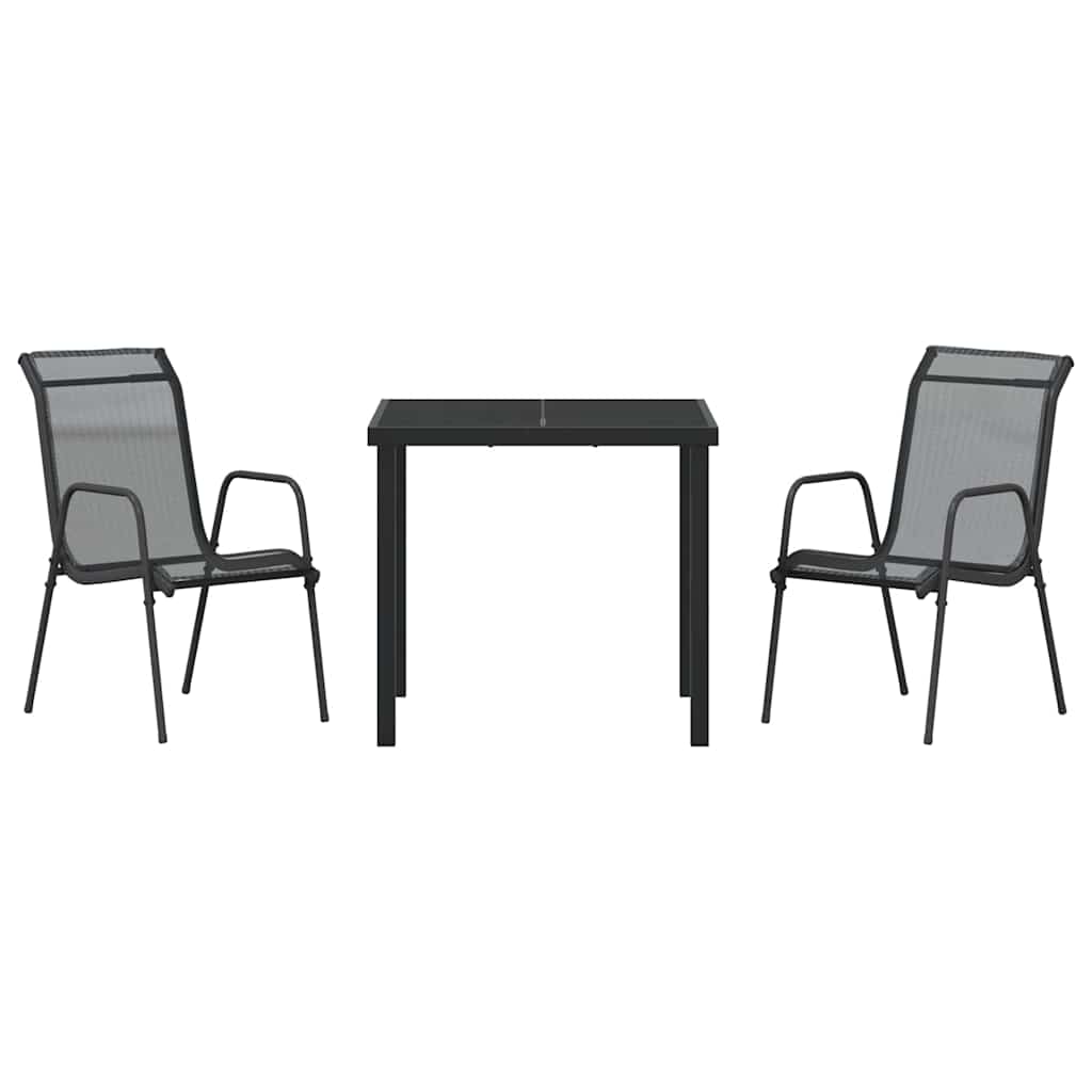 vidaXL Garden Dining Set 3 pcs Black Powder-Coated Steel