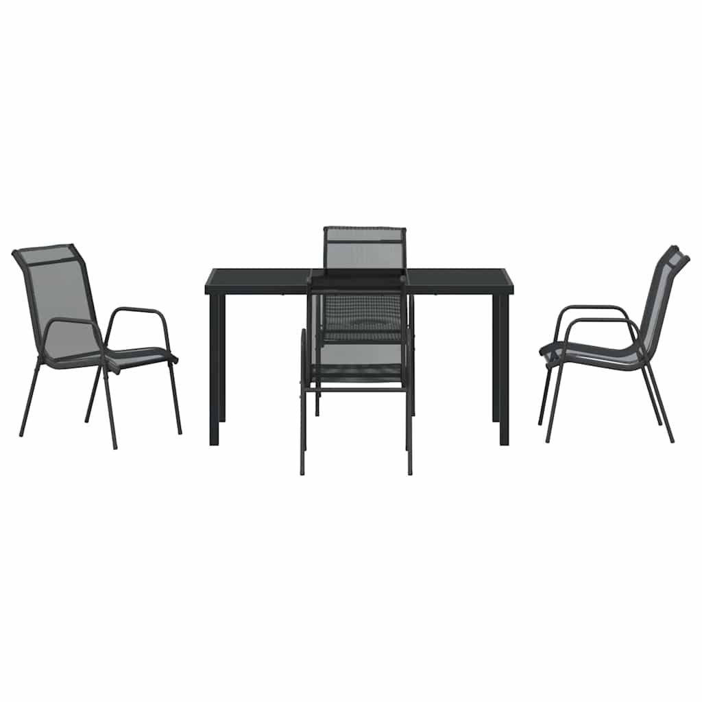 vidaXL Garden Dining Set 5 pcs Black Powder-Coated Steel