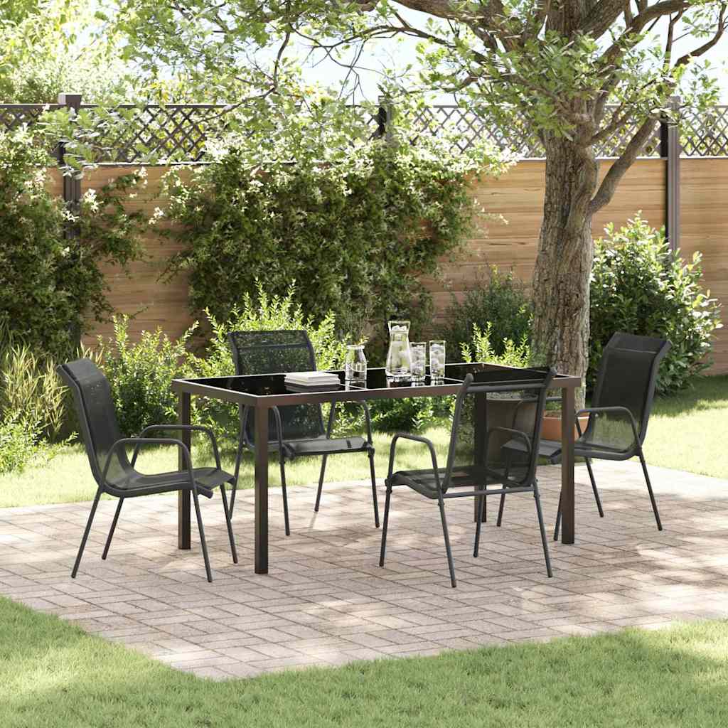 vidaXL Garden Dining Set 5 pcs Black Powder-Coated Steel