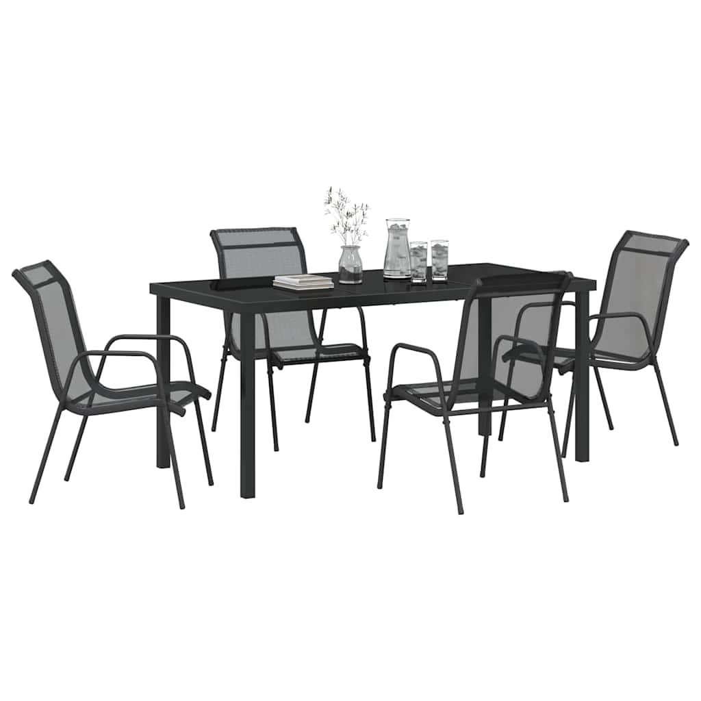 vidaXL Garden Dining Set 5 pcs Black Powder-Coated Steel