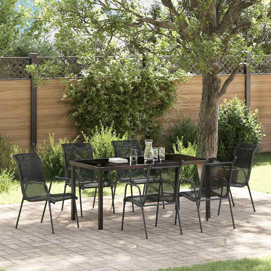 vidaXL Garden Dining Set 7 pcs Black Powder-Coated Steel