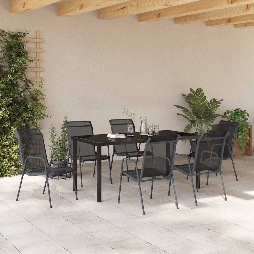 vidaXL Garden Dining Set 7 pcs Black Powder-Coated Steel