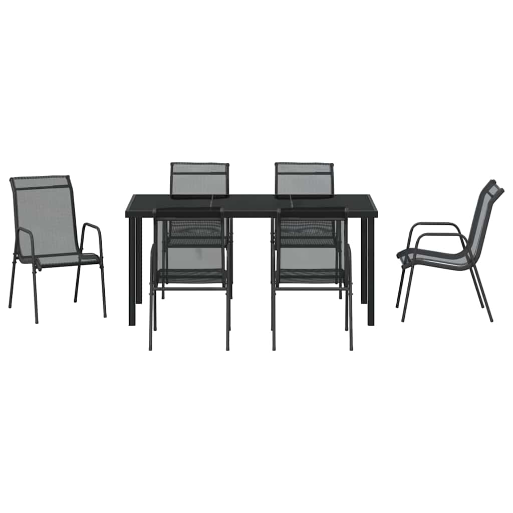 vidaXL Garden Dining Set 7 pcs Black Powder-Coated Steel