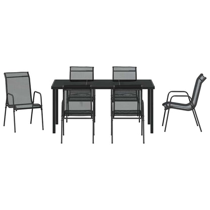 vidaXL Garden Dining Set 7 pcs Black Powder-Coated Steel