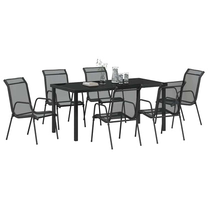 vidaXL Garden Dining Set 7 pcs Black Powder-Coated Steel