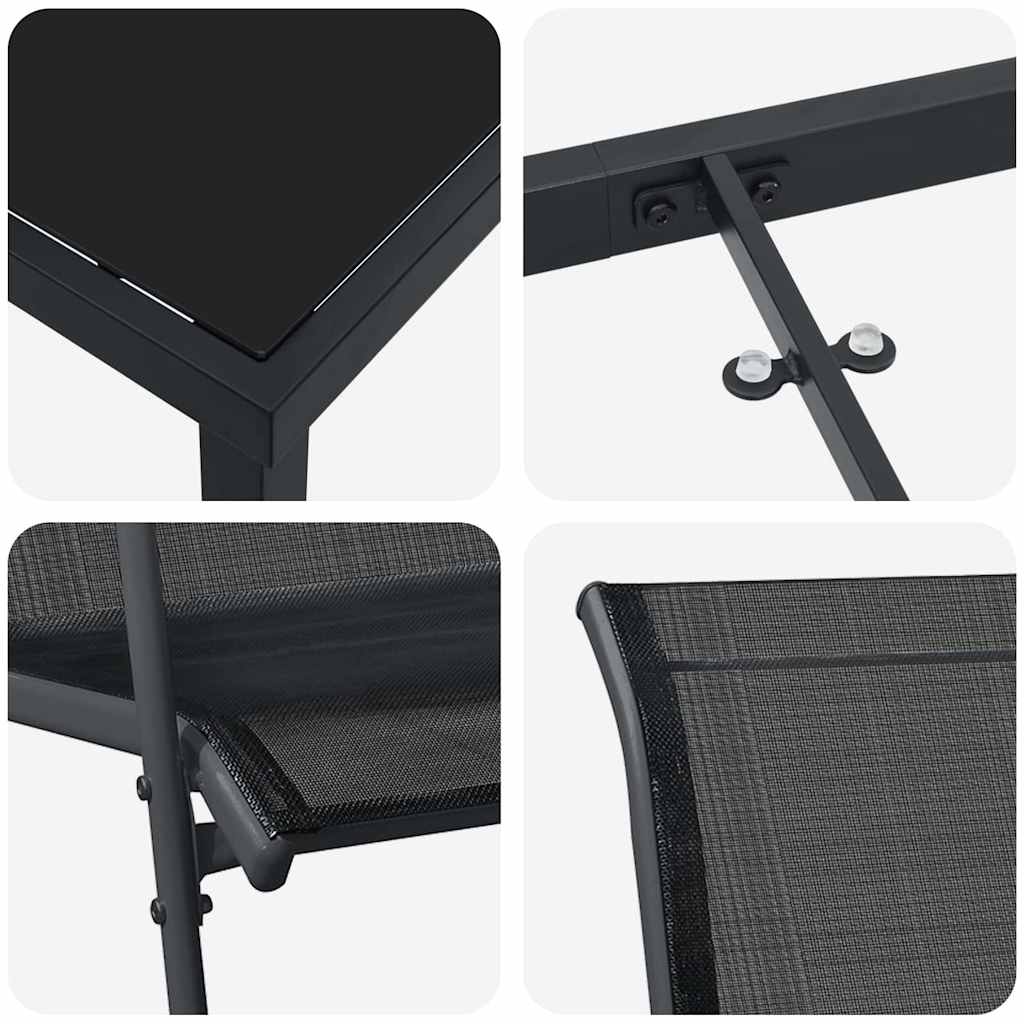 vidaXL Garden Dining Set 9 pcs Black Powder-Coated Steel