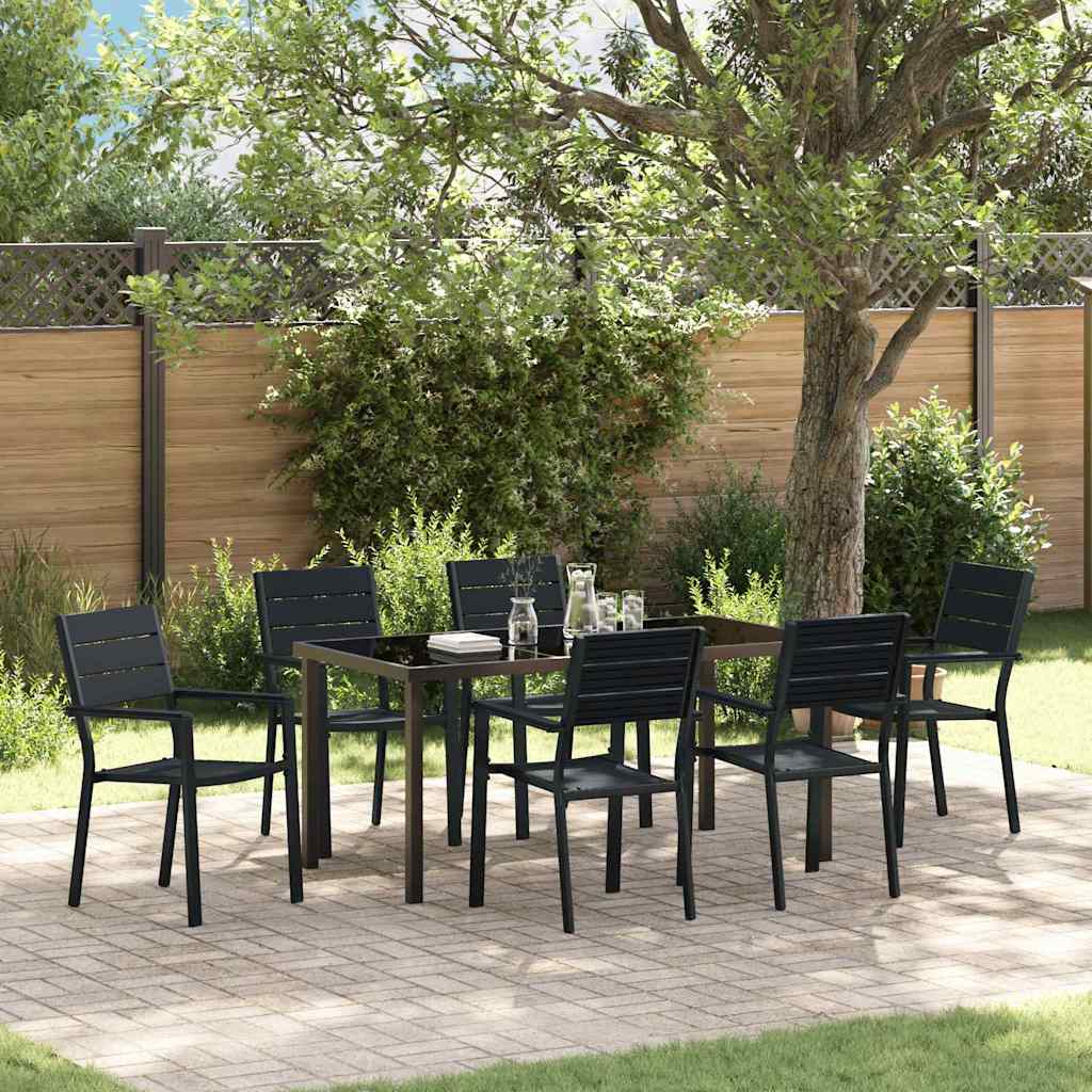 vidaXL Garden Dining Set 7 pcs Black Powder-Coated Steel